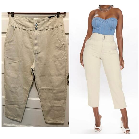 Fashion Nova Pants Size XL (29x25) Right on Time Balloon Crop Nude Cream Tapered - Picture 1 of 11